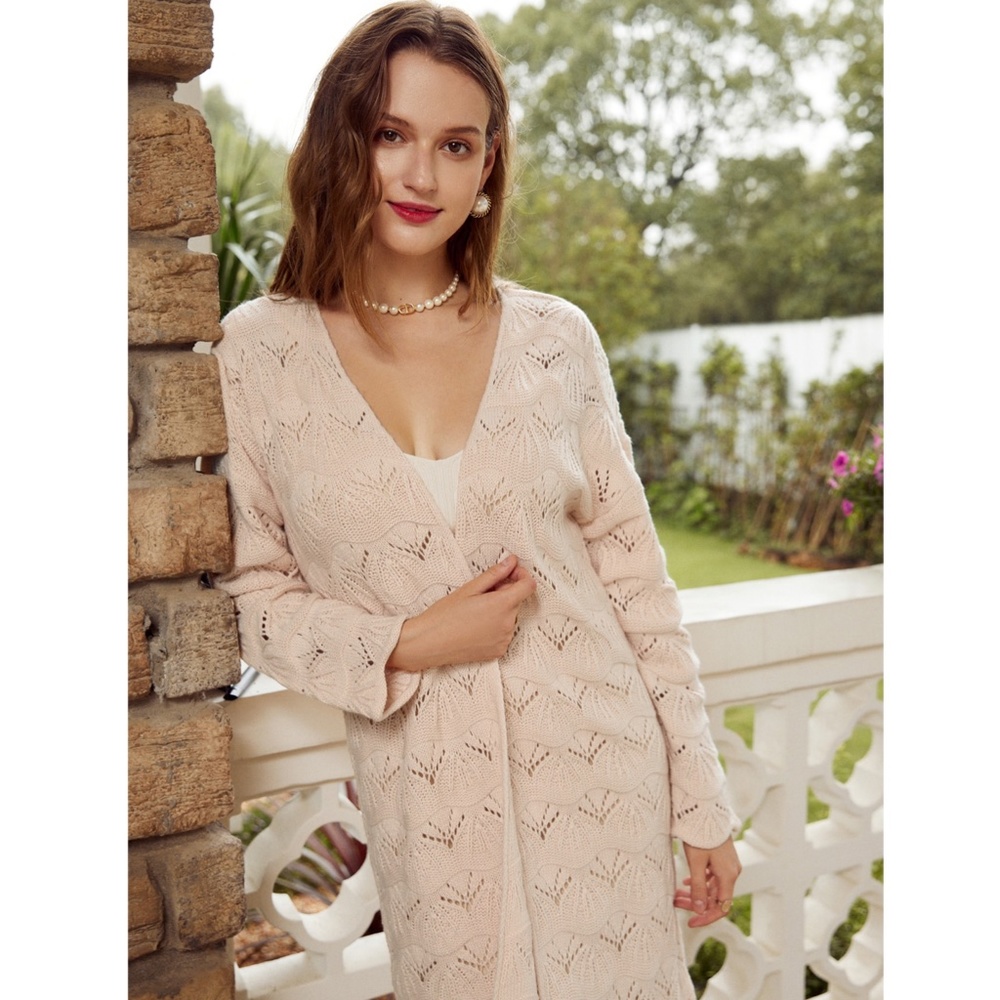 Hollow Out Textured Long Open Cardigan - Picture 13 of 14